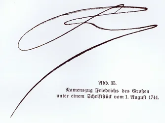 Unterschrift von Friedrich dem Großen, König von Preußen, 1. August 1744